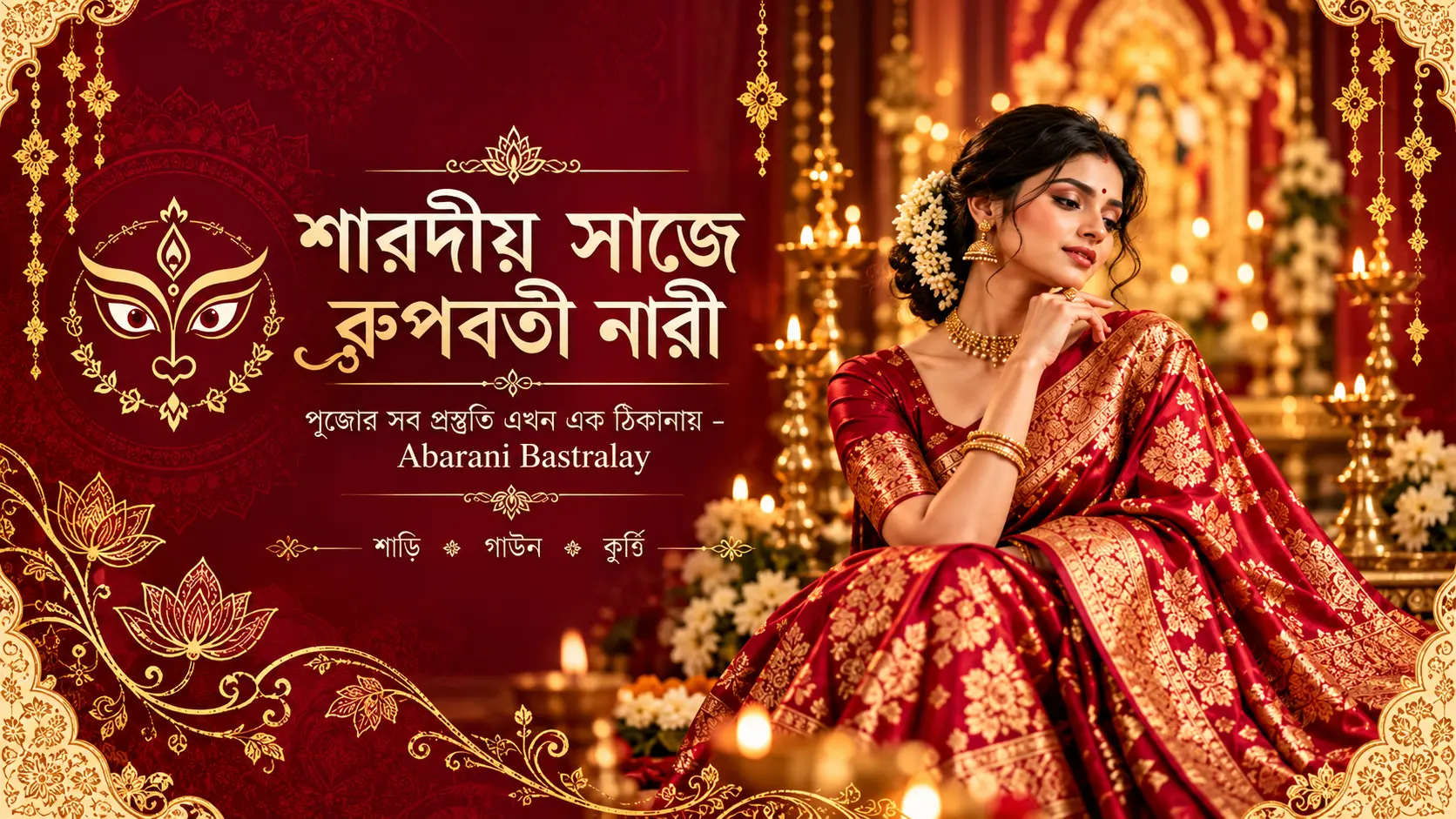 শারদীয়া দুর্গোৎসবে রাজকীয় লাল বেনারসির আভিজাত্য